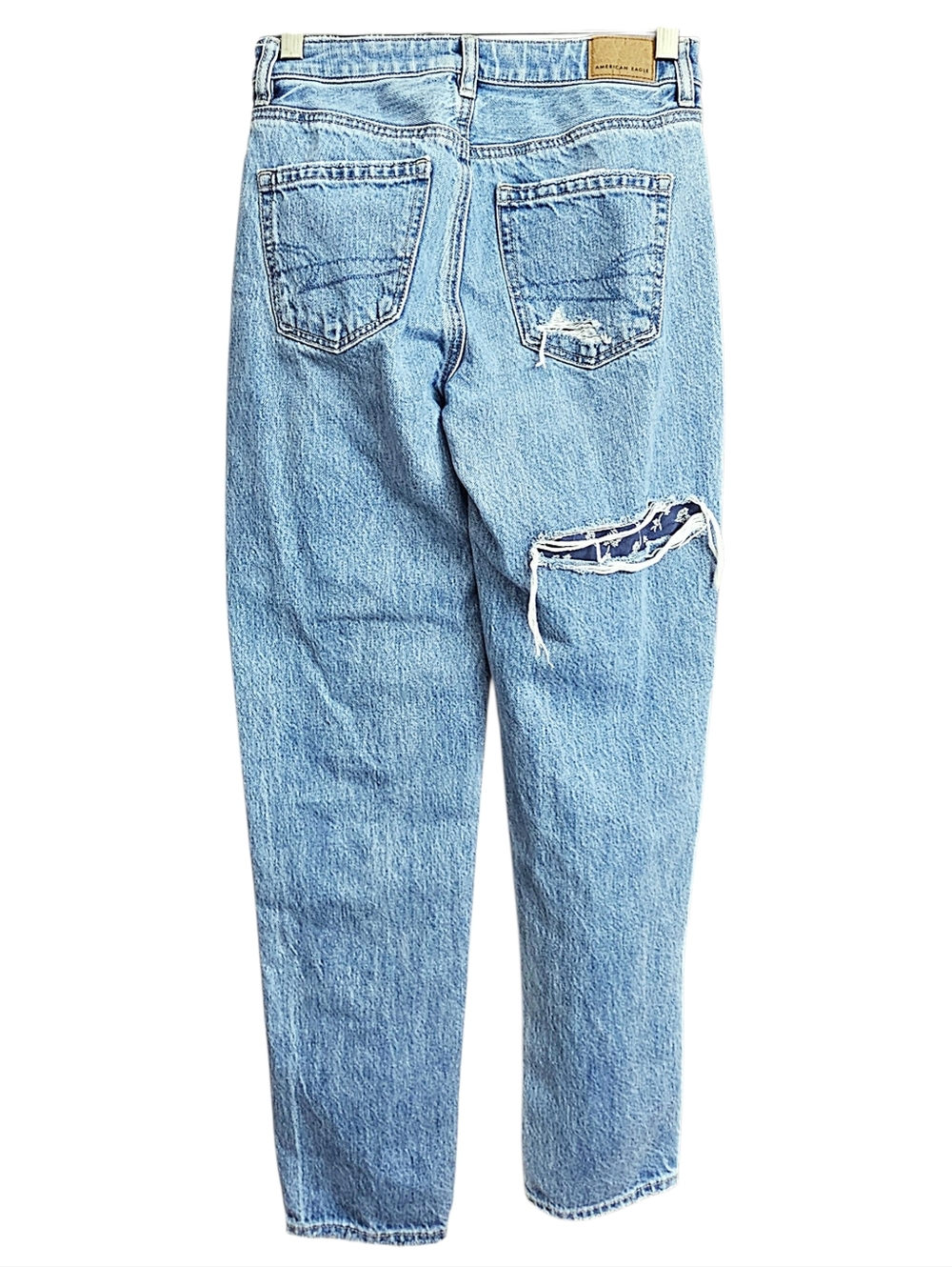 American Eagle Patchwork Mom High Rise Straight Leg Distressed Jeans Size 00 - Picture 3 of 4